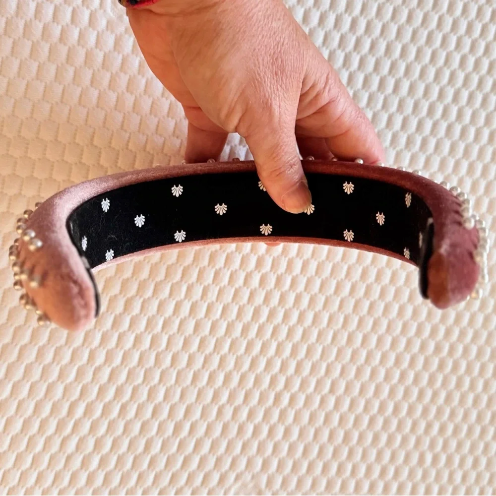 LELE SADOUGHI Dusty Rose Pearl Padded Blush Velvet Headband Hair Band Accessory